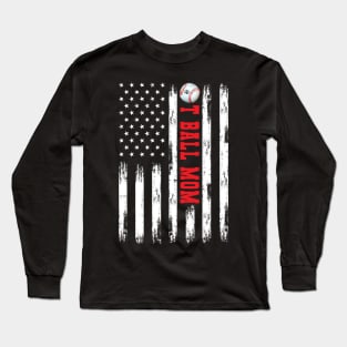 T-BALL MOM WHITE AMERICAN FLAG RED Long Sleeve T-Shirt